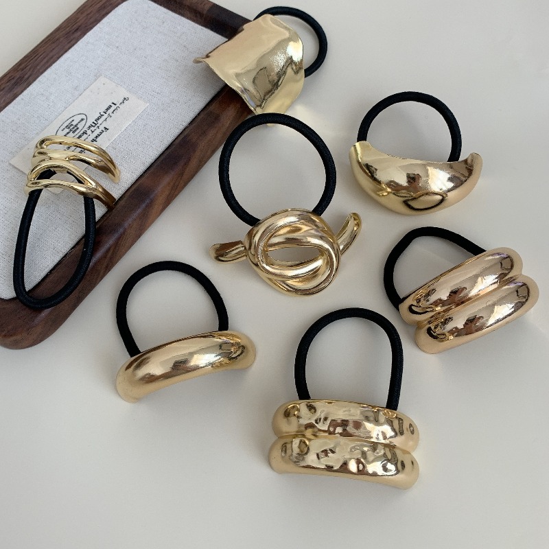 Wrap Ring Gold - 메탈릭 기하학적 헤어 타이 심플하고 세련된