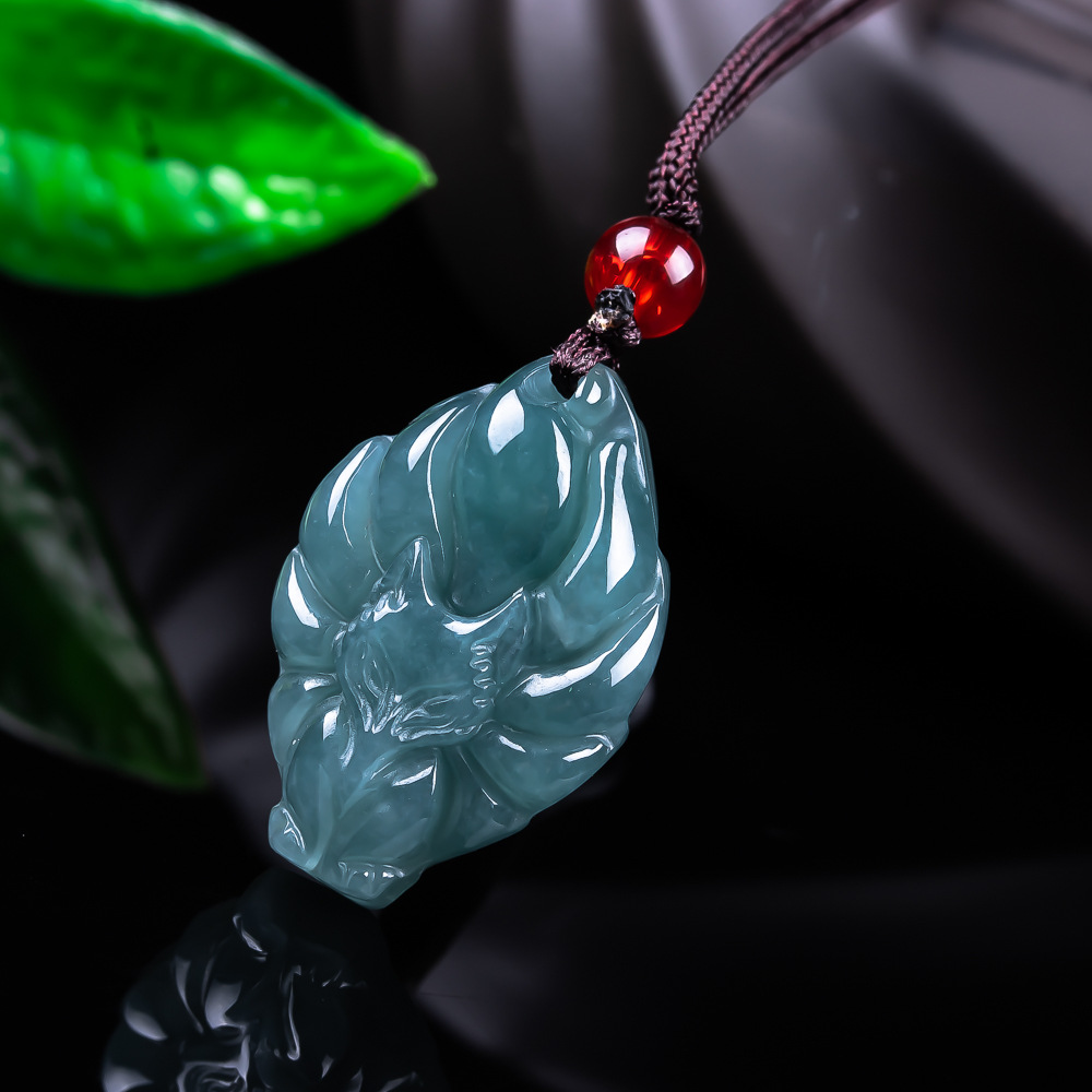 Women Accessories Jewelry - 천연 버마산 경옥 여우 펜던트 목걸이