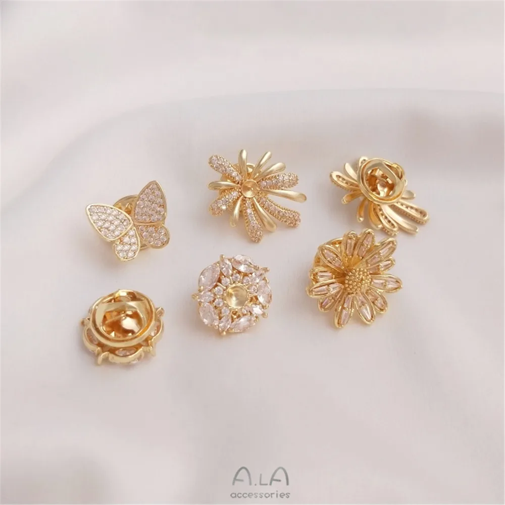 Brooch Pin Gold - 14K 금 도금 마이크로 인레이드 지르콘
