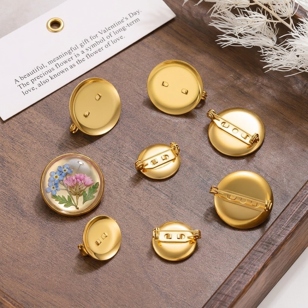 Brooch Pin Gold - 5개 스테인리스 스틸 골드 원형 브로치,