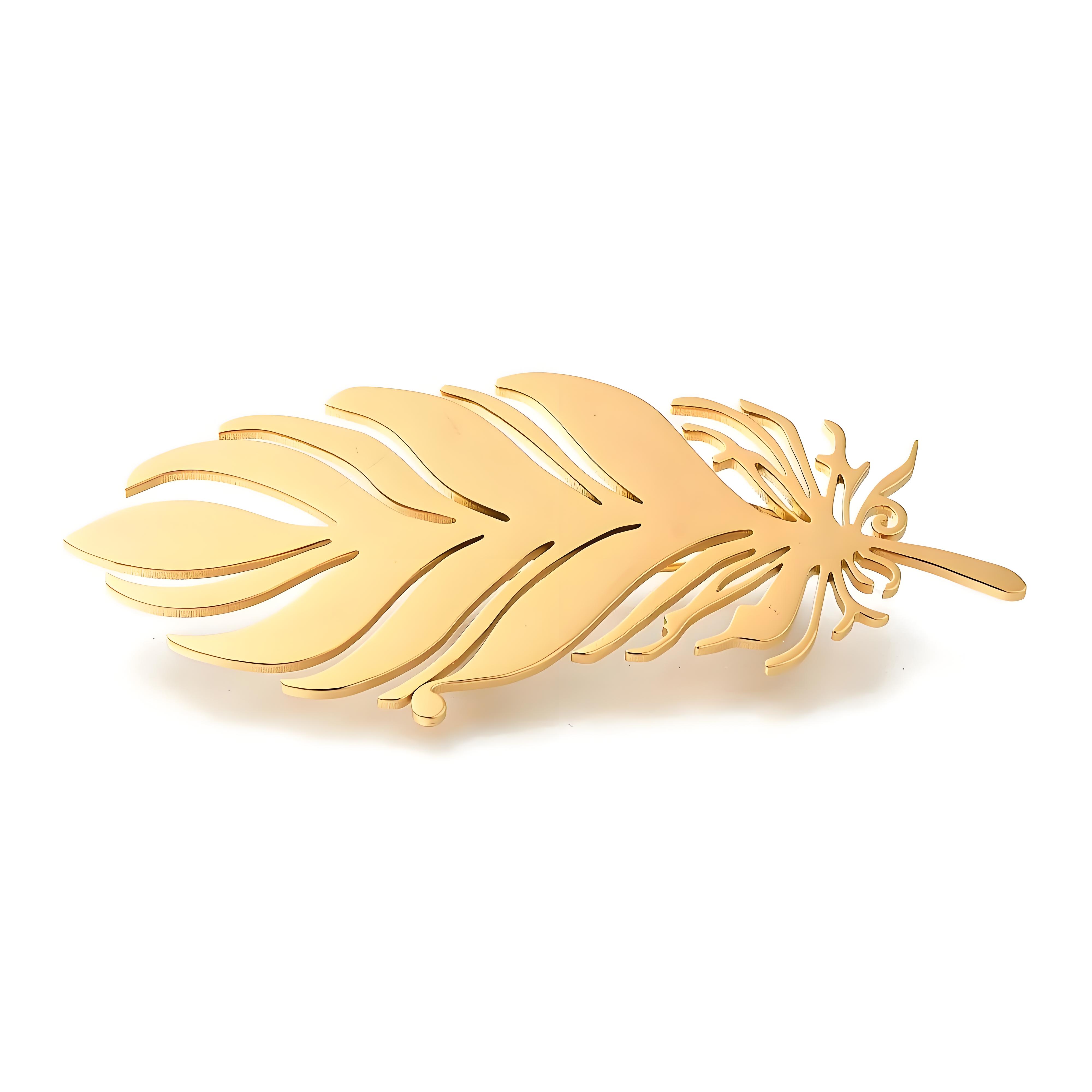 Brooch Pin Gold - 금도금 깃털 브로치, 정교한 속이 빈
