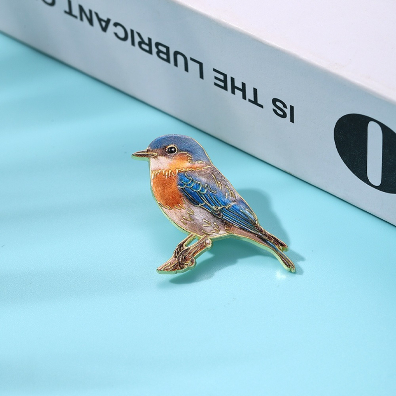 새로운 사실적인 새 브로치 에나멜 골드 엣지 로빈 블루 - Brooch Pin Gold 리뷰 및 가격