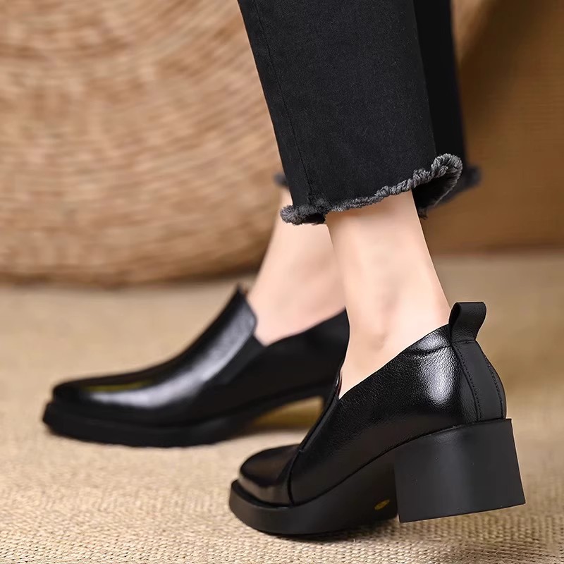 여성용 가죽 신발 2025 신상 가을 두꺼운 굽 하이힐 - Women'S Accessories Trends 2025 리뷰 및 가격
