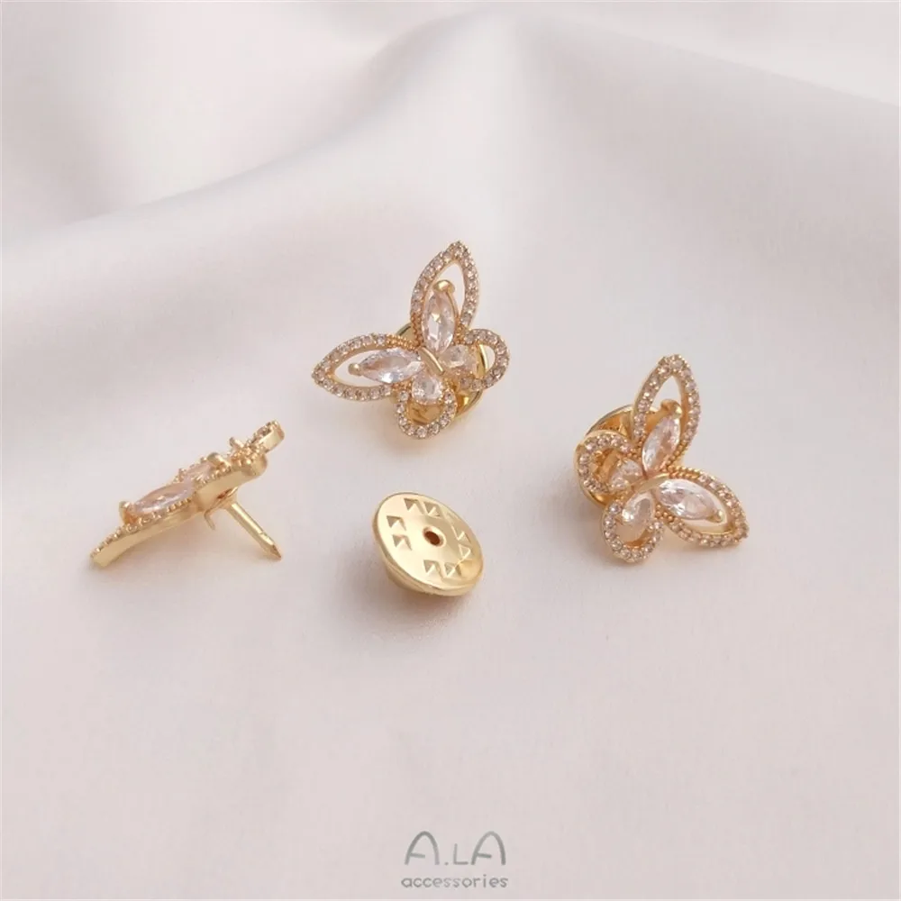 14K 금 도금 마이크로 인레이드 지르콘 나비 바요넷  - Brooch Pin Gold 리뷰 및 가격