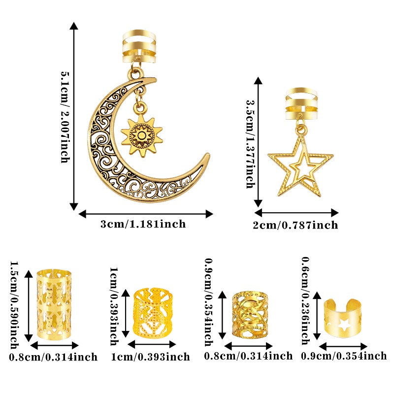 45개의 합금 드레드락 링과 달 별 펜던트 세트, 여성 - Women'S African Accessories 리뷰 및 가격