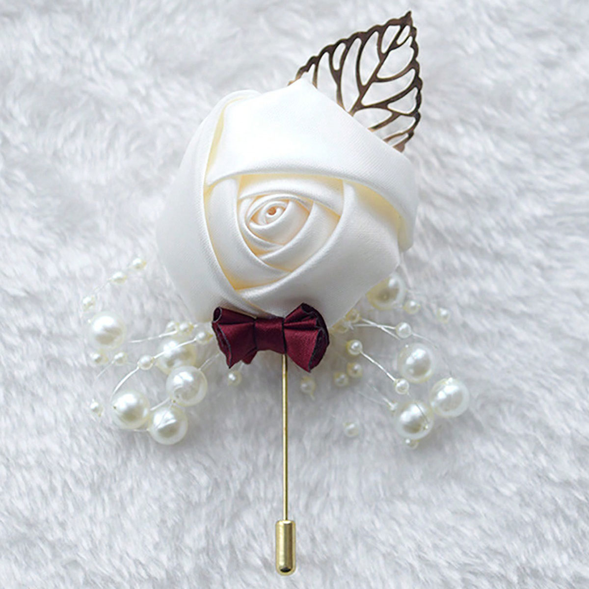1피스 웨딩 신랑 남성용 장미 부토니에, 금박 진주 나 - Brooch Pin Gold 리뷰 및 가격