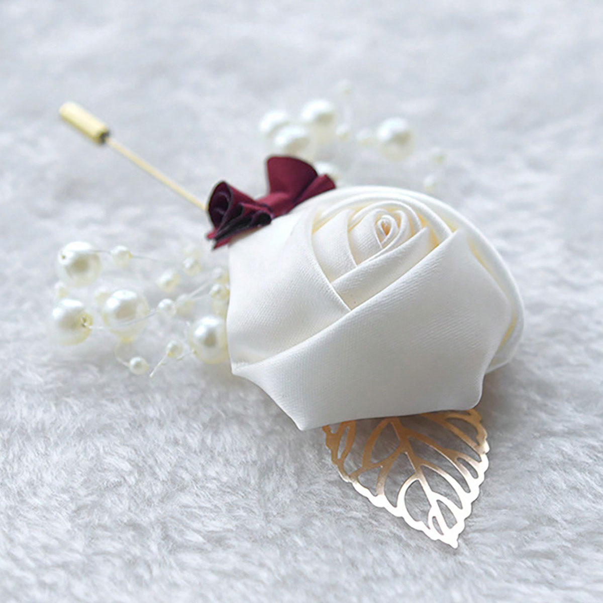 1피스 웨딩 신랑 남성용 장미 부토니에, 금박 진주 나 - Brooch Pin Gold 리뷰 및 가격
